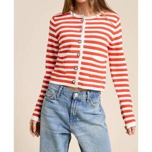 NEW MIMOSA pearl embellishment striped cardigan in fire